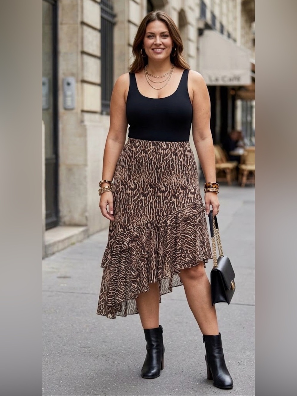 Peppermayo Brown Animal-Print High-Low Ruffle Skirt